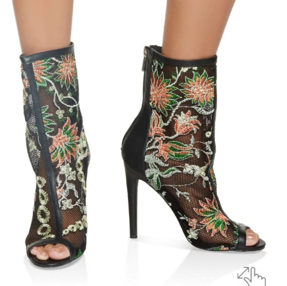COPY - Sheer floral booties ankle boots designer heels